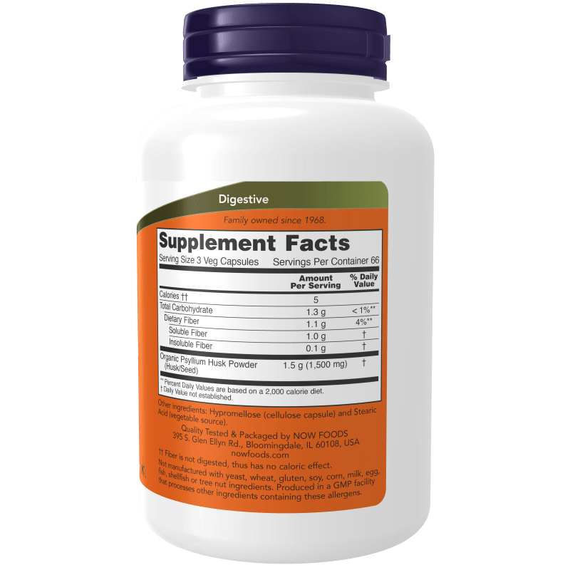 NOW SUPLEMENTOS Now Foods, Psyllium Husk 500 mg (200 cápsulas)