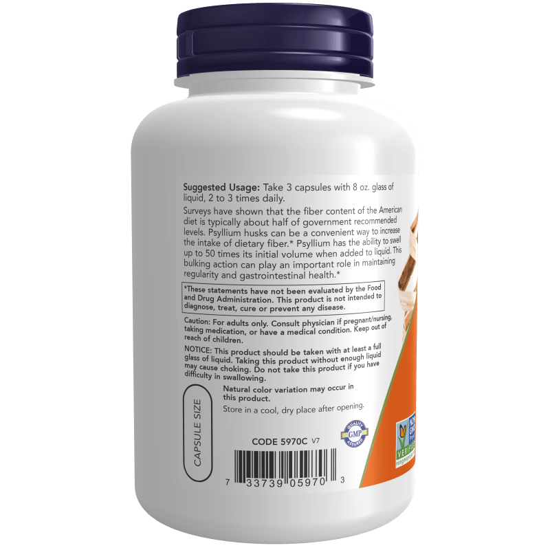 NOW SUPLEMENTOS Now Foods, Psyllium Husk 500 mg (200 cápsulas)