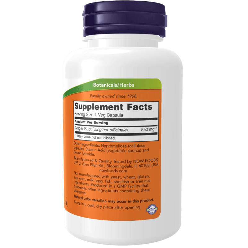 NOW SUPLEMENTOS Now Foods, Raíz de Jengibre 550 mg (100 cápsulas)