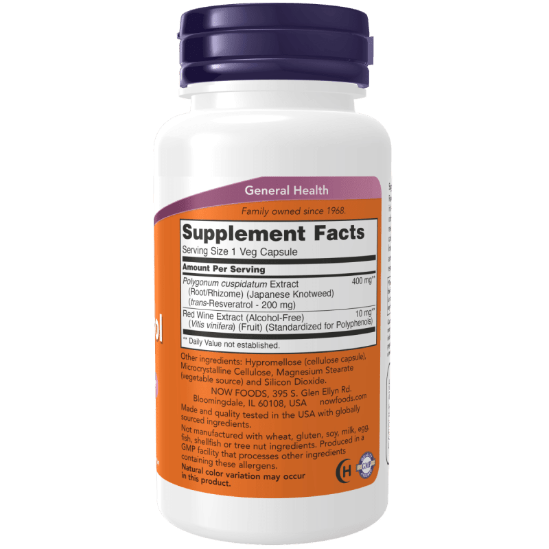 NOW SUPLEMENTOS Now Foods, Resveratrol 200 mg (60 cápsulas)