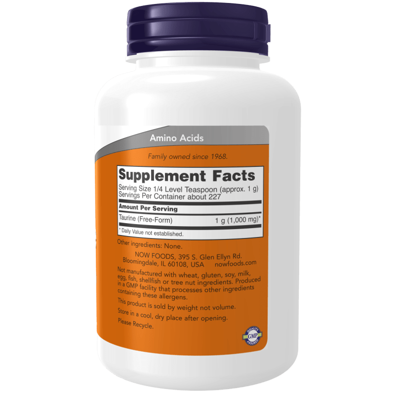 NOW SUPLEMENTOS Now Foods, Taurina Pura en Polvo 227 g (227 porciones)