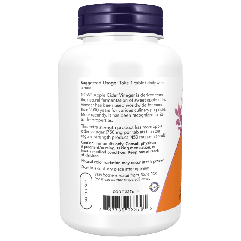 NOW SUPLEMENTOS Now Foods, Vinagre de Sidra de Manzana Extra Fuerza 750 mg (180 tabletas)