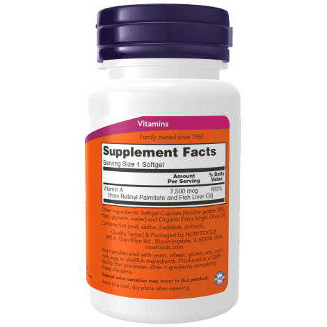 NOW SUPLEMENTOS Now Foods, Vitamina A 25,000 UI (100 softgels)
