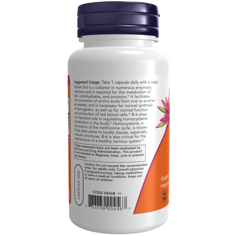 NOW SUPLEMENTOS Now Foods, Vitamina B-6 100 mg (100 cápsulas)