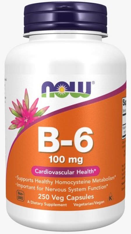 NOW Vitaminas y complementos Now Foods, Vitamina B-6 Cardiovascular 100 mg (250 cápsulas)