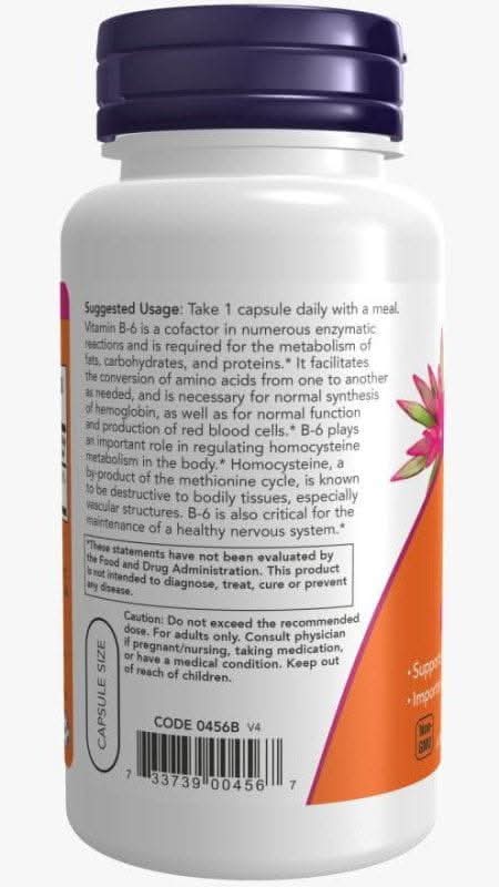 NOW Vitaminas y complementos Now Foods, Vitamina B-6 Cardiovascular 100 mg (250 cápsulas)