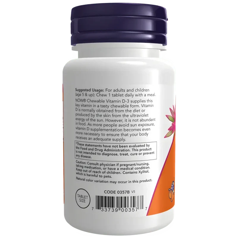 NOW Suplementos Now Foods, Vitamina D-3 1,000 UI (180 masticables)