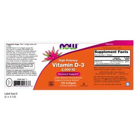 NOW SUPLEMENTOS Now Foods, Vitamina D-3 2,000 UI (120 softgels)
