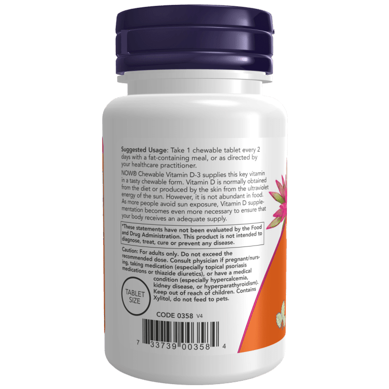 NOW SUPLEMENTOS Now Foods, Vitamina D-3 5,000 UI (120 masticables)