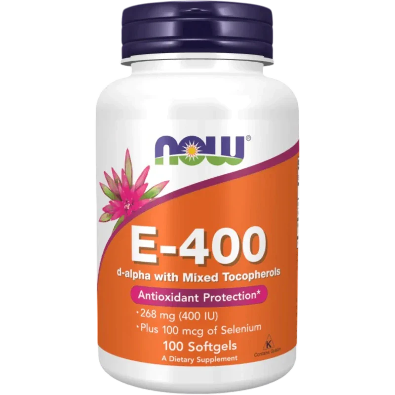 NOW Vitamina Now Foods, Vitamina E-400, 268 mg + 100 mcg de Selenio (100 Softgels)