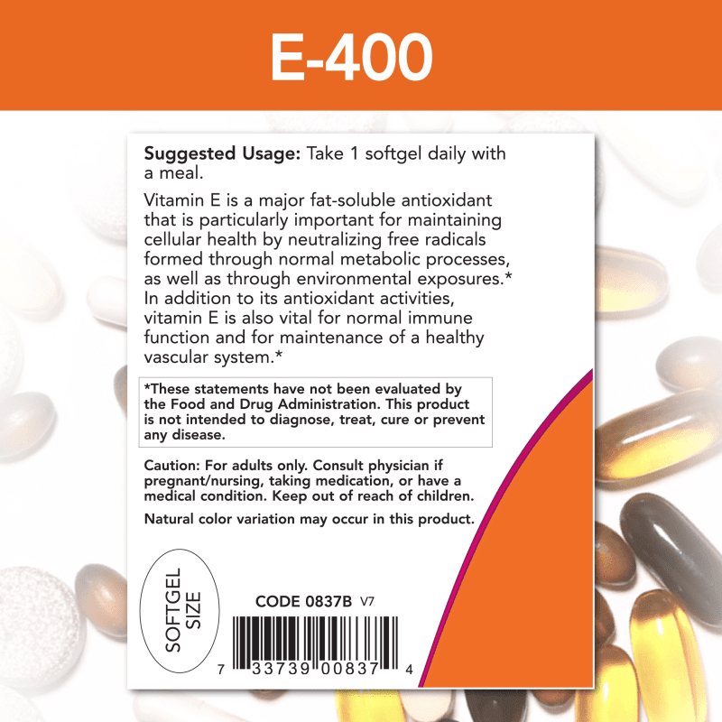 NOW SUPLEMENTOS Now Foods, Vitamina E 400 UI (100 softgels)