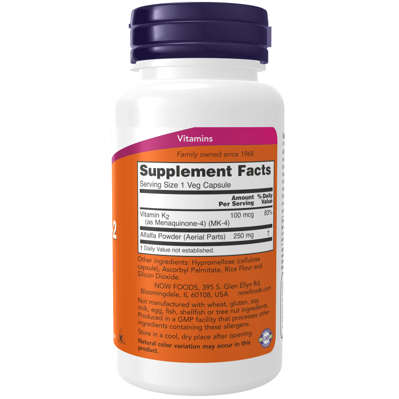 NOW SUPLEMENTOS Now Foods, Vitamina K-2 100 mcg (100 cápsulas)