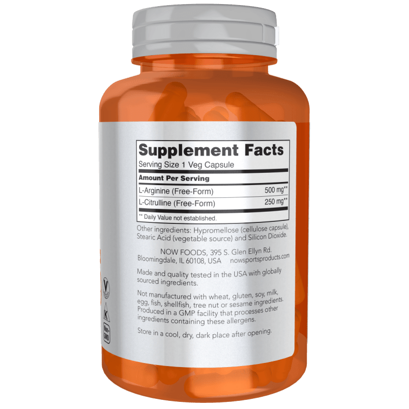 NOW Nutrición Deportiva Now Foods, Arginina y Citrulina 500 mg/250 mg (120 cápsulas)