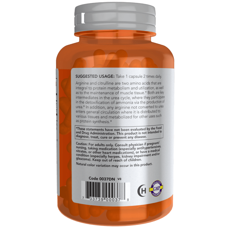 NOW Nutrición Deportiva Now Foods, Arginina y Citrulina 500 mg/250 mg (120 cápsulas)