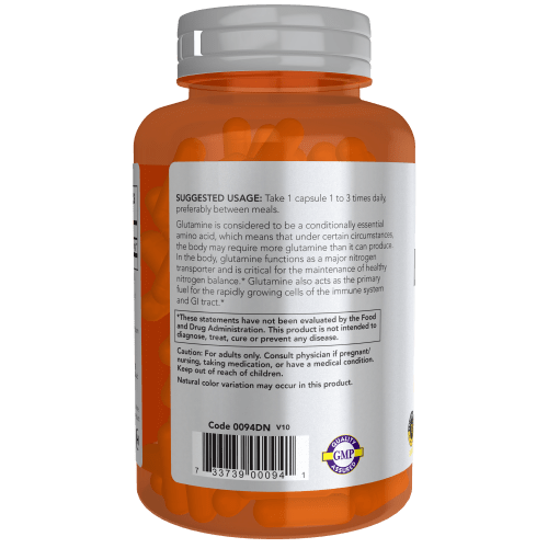 NOW Nutrición Deportiva Now Foods, L-Glutamina Doble Fuerza 1,000 mg (120 cápsulas)