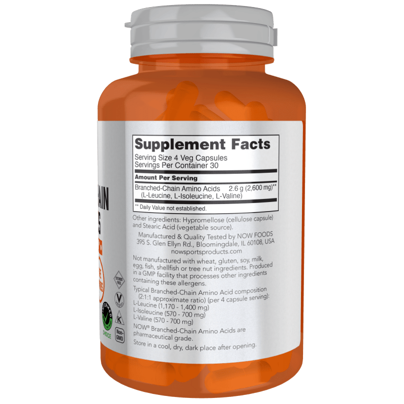 NOW SPORTS Now Foods, Aminoácidos de Cadena Ramificada (120 cápsulas)