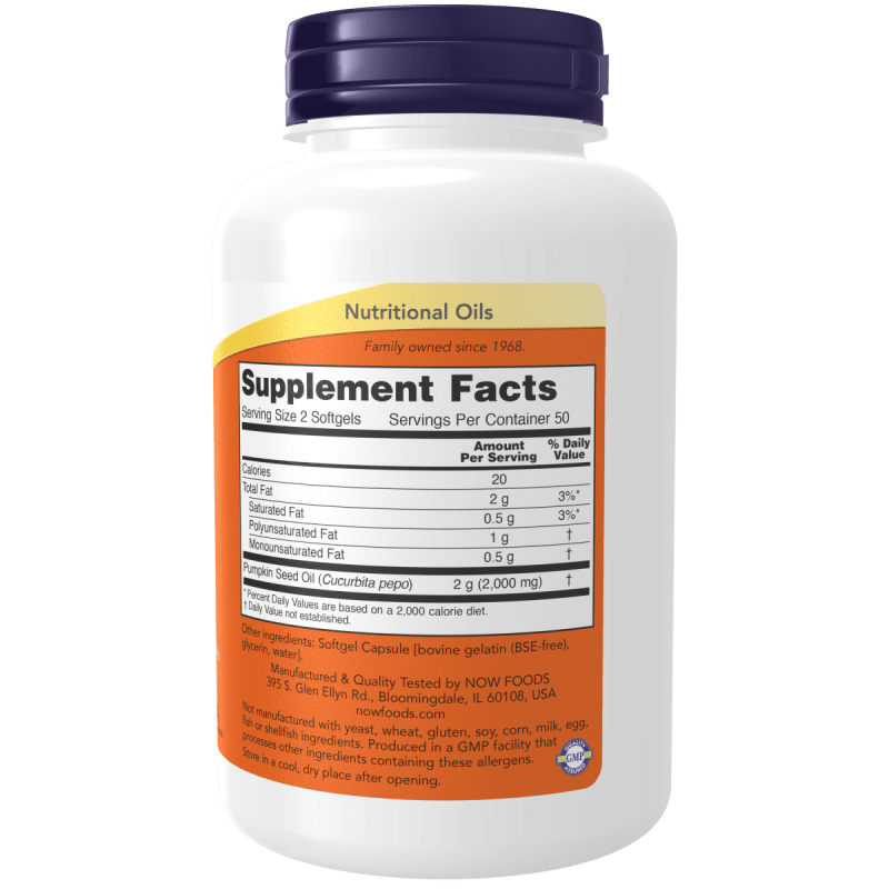 NOW SUPLEMENTO Now Foods, Aceite de Semilla de Calabaza 1,000 mg (100 cápsulas)