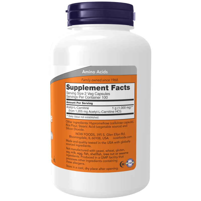NOW SUPLEMENTO Now Foods, Acetil-L-Carnitina 500 mg (200 cápsulas)
