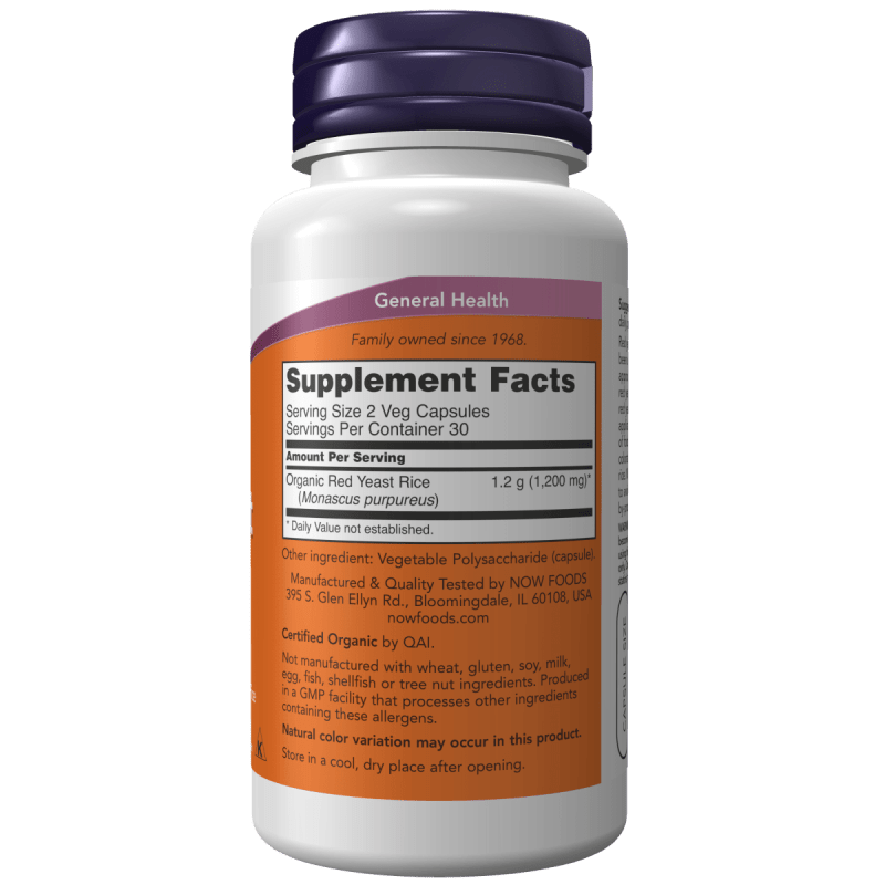 NOW SUPLEMENTO Now Foods, Arroz de Levadura Roja 600 mg (60 cápsulas)