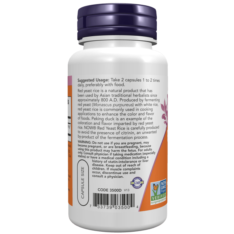 NOW SUPLEMENTO Now Foods, Arroz de Levadura Roja 600 mg (60 cápsulas)