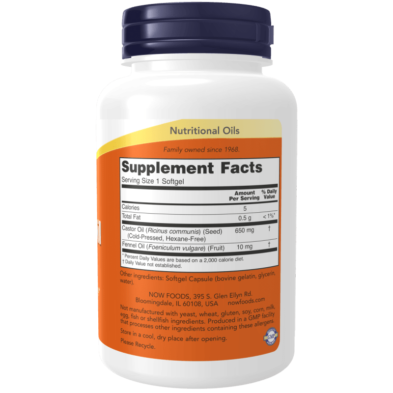 NOW SUPLEMENTOS Now Foods, Aceite de Ricino 650 mg (120 softgels)