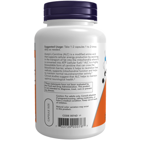 NOW SUPLEMENTOS Now Foods, Acetil-L-Carnitina 500 mg (100 cápsulas)