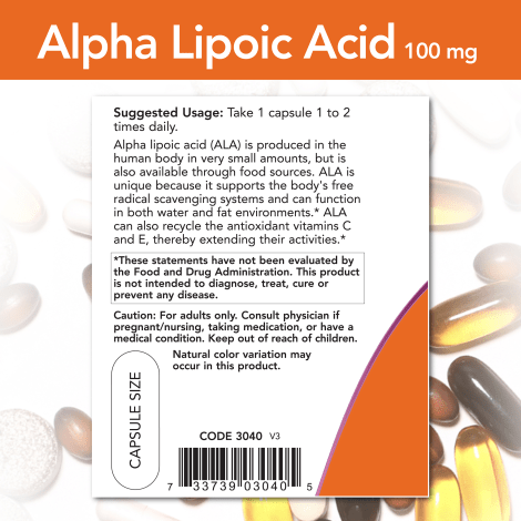 NOW SUPLEMENTOS Now Foods, Ácido Alfa Lipoico 100 mg (60 cápsulas)