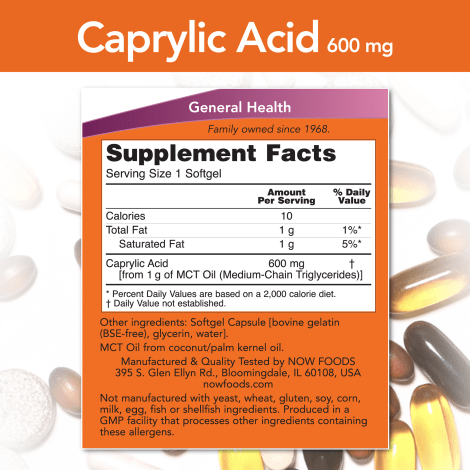 NOW SUPLEMENTOS Now Foods, Ácido Caprílico 600 mg (100 softgels)