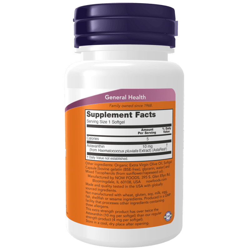 NOW suplementos Now Foods, Astaxantina Extra Fuerte 10 mg (30 softgels)