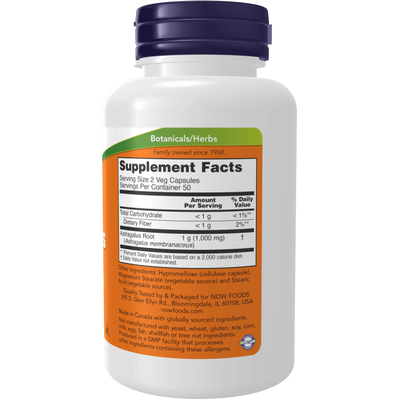 NOW SUPLEMENTOS Now Foods, Astrágalo 500 mg (100 cápsulas)