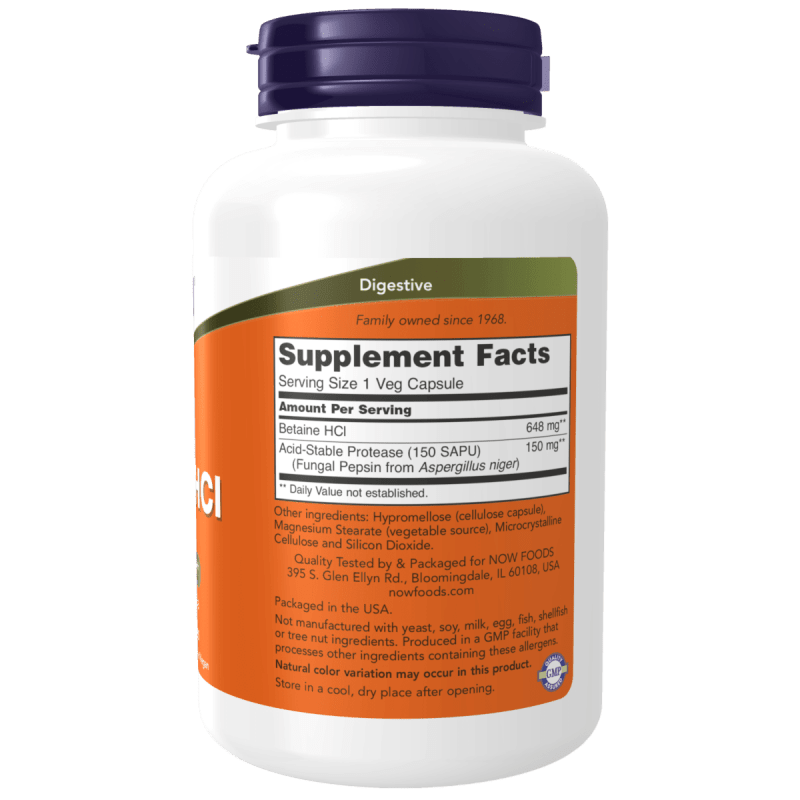 NOW SUPLEMENTOS Now Foods, Betaína HCL 648 mg (120 cápsulas)