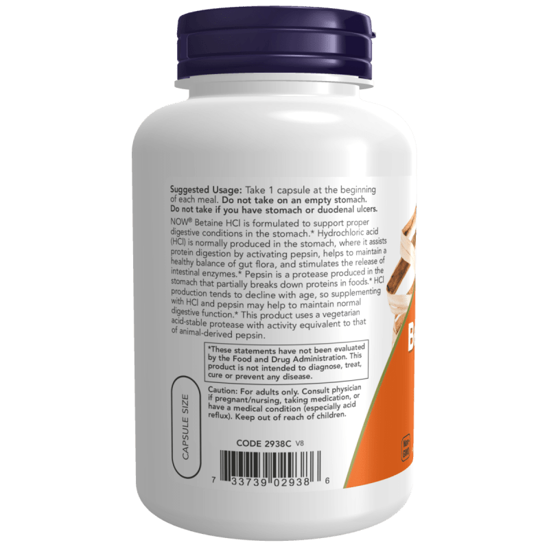 NOW SUPLEMENTOS Now Foods, Betaína HCL 648 mg (120 cápsulas)
