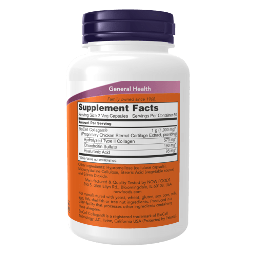 NOW SUPLEMENTOS Now Foods, Biocell Collagen® Hidrolizado Tipo II (120 cápsulas)