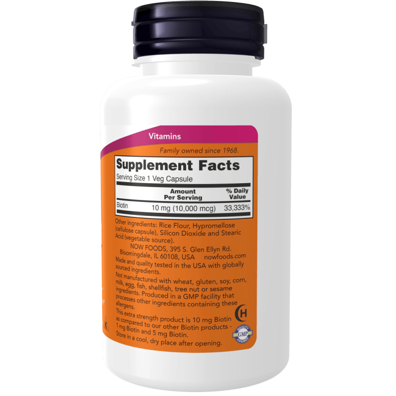 NOW SUPLEMENTOS Now Foods, Biotina 10 mg (120 cápsulas)