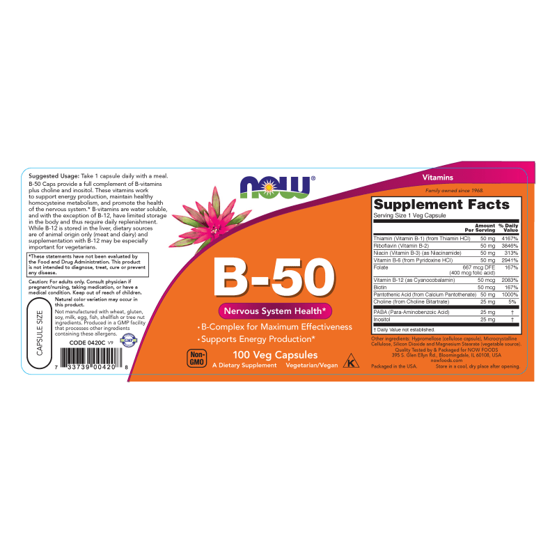 NOW SUPLEMENTOS Now Foods, Complejo B-50 mg (100 cápsulas)