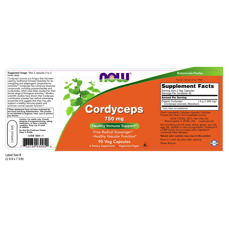 NOW SUPLEMENTOS Now Foods, Cordyceps 750 mg (90 cápsulas)
