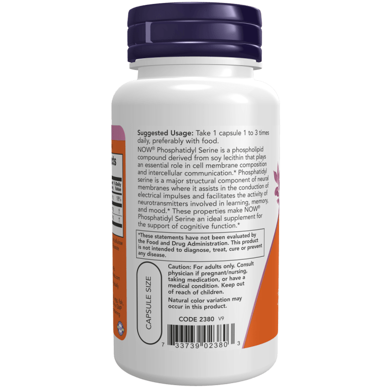 NOW SUPLEMENTOS Now Foods, Fosfatidil Serina 100 mg (60 cápsulas)
