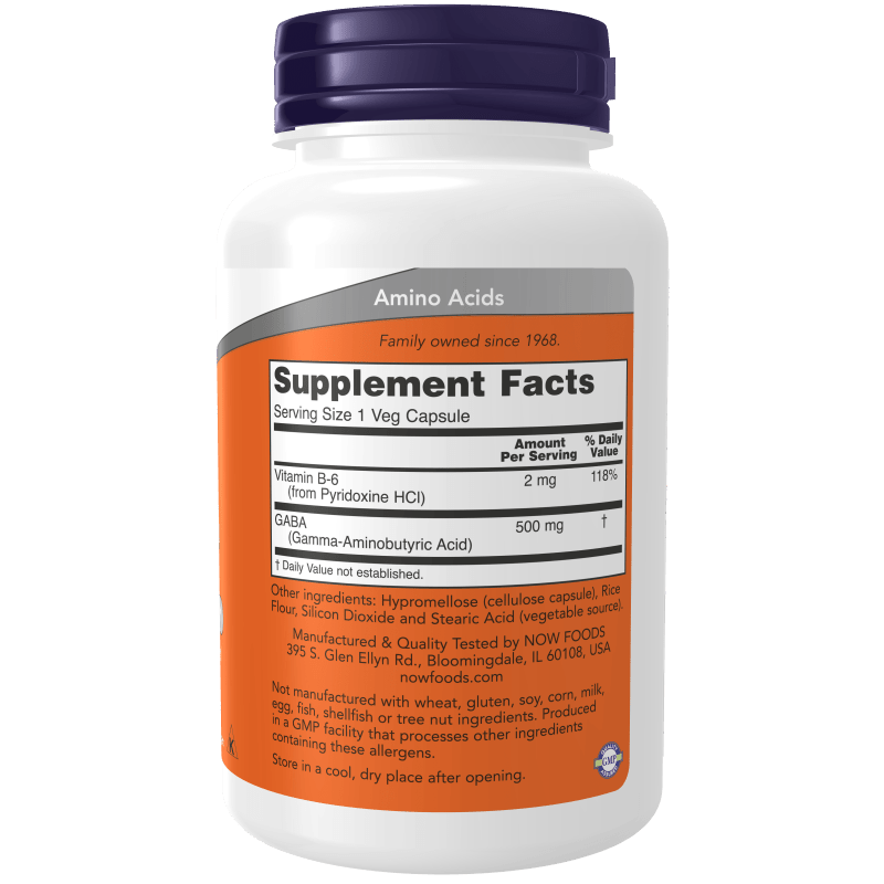 NOW SUPLEMENTOS Now Foods, GABA 500 mg (100 cápsulas)