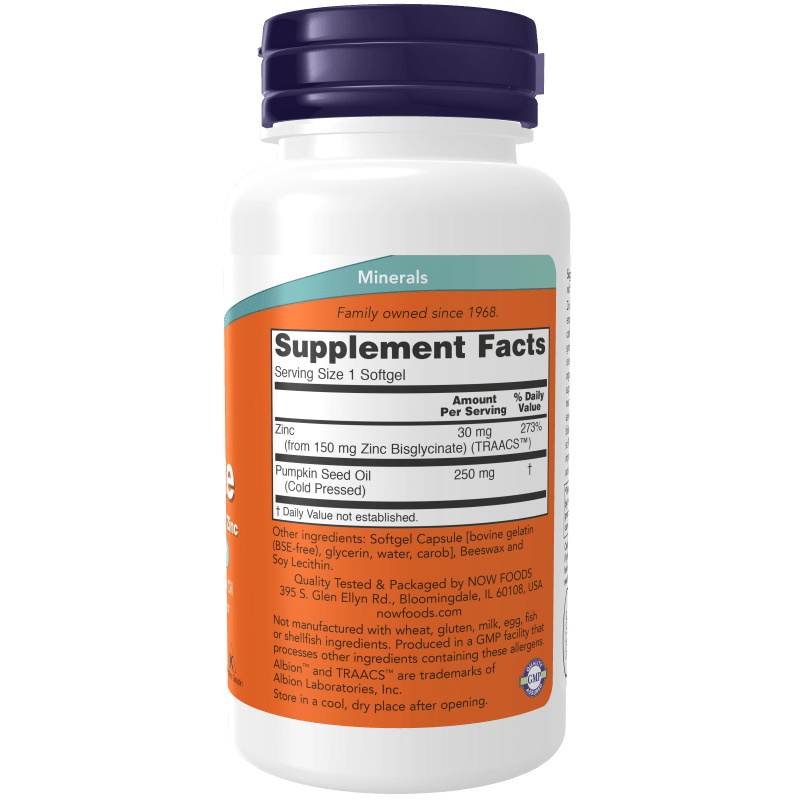 NOW SUPLEMENTOS Now Foods, Glicinato de Zinc 30 mg (120 softgels)