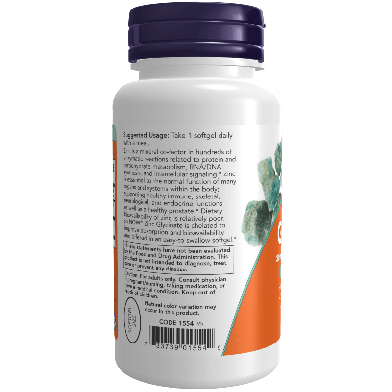 NOW SUPLEMENTOS Now Foods, Glicinato de Zinc 30 mg (120 softgels)