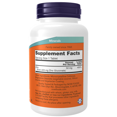 NOW SUPLEMENTOS Now Foods, Gluconato de Zinc 50 mg (250 tabletas)