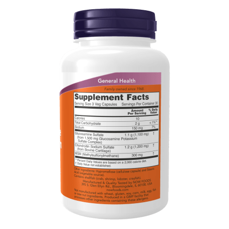 NOW SUPLEMENTOS Now Foods, Glucosamina, Condroitina y MSM 1,100 mg/1,200 mg/300 mg (90 cápsulas)
