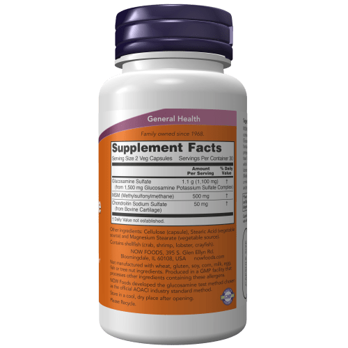 NOW SUPLEMENTOS Now Foods, Glucosamina y MSM 1,100 mg/500 mg (60 cápsulas)