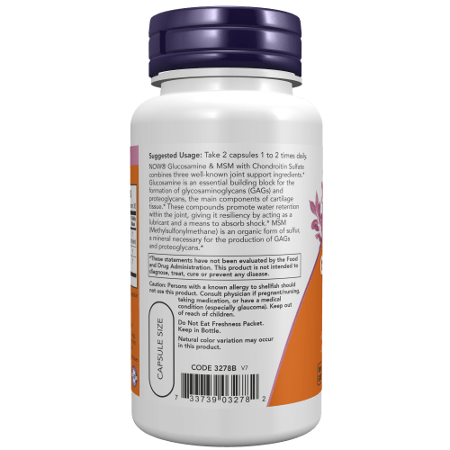 NOW SUPLEMENTOS Now Foods, Glucosamina y MSM 1,100 mg/500 mg (60 cápsulas)