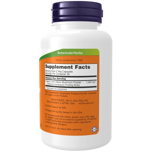 NOW SUPLEMENTOS Now Foods, Hongo Melena de León 500 mg (60 cápsulas)