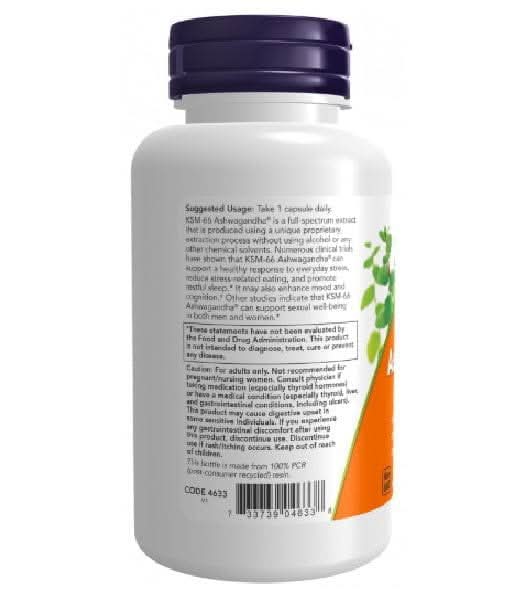 NOW Suplementos Now Foods, KSM-66 Ashwagandha® 600 mg (90 cápsulas)
