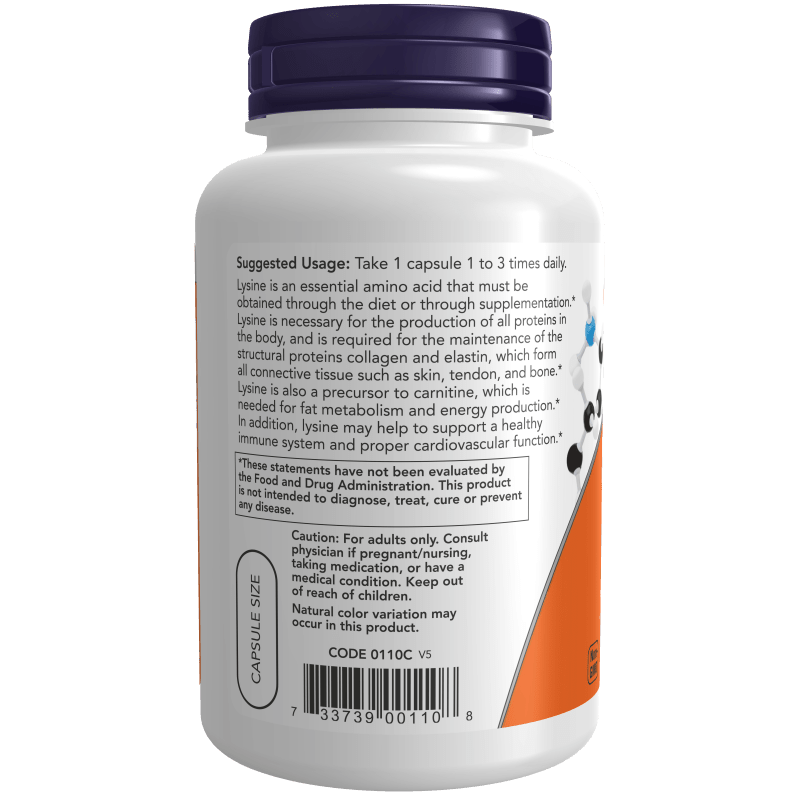 NOW SUPLEMENTOS Now Foods, L-Lisina 500 mg (100 cápsulas)