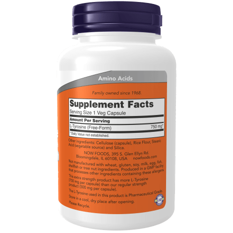NOW SUPLEMENTOS Now Foods, L-Tirosina 750 mg (90 cápsulas)