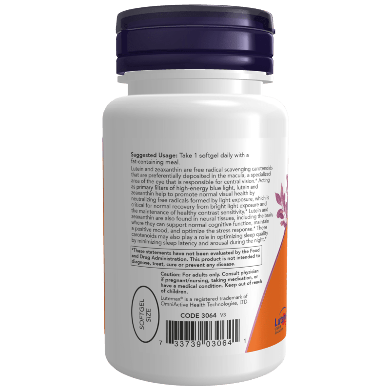 NOW SUPLEMENTOS Now Foods, Luteína y Zeaxantina 25 mg/5 mg (60 softgels)