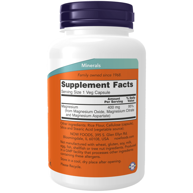 NOW SUPLEMENTOS Now Foods, Magnesio 400 mg (180 cápsulas)